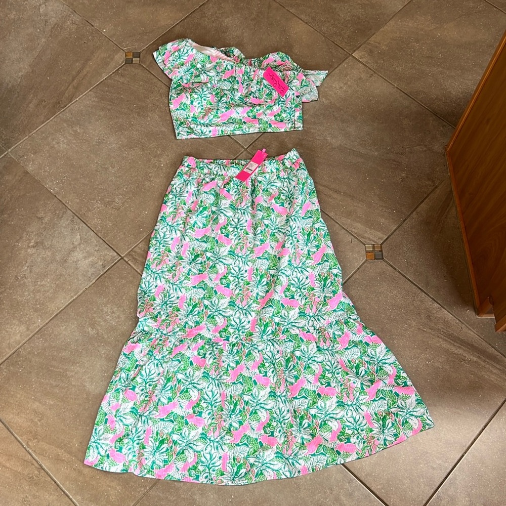 Lilly Pulitzer Kasida Ruffle Set Botanical Green Just Wing.